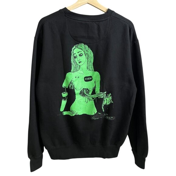 Phem Pheelings Graphic‎ Crewneck Sweatshirt Black Green L Concert Band Indie Pop - Picture 1 of 9